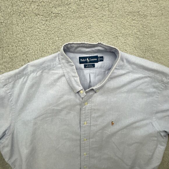 Ralph Lauren Shirt Men XXL Blue Blake Flesh Pony Oxford Button Down OCBD - Picture 2 of 11